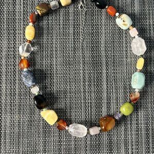Gemstone Necklace 19.5” Quartz  Amethyst Onyx